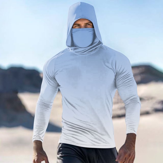 Handshe Chandail à Capuchon d'Été pour Homme à Imprimé Soleil, Léger et Respirant, Protection Solaire UPF 50+, Manches Longues, pour la Randonnée, la Course et les Activités de Plein Air, Grande Taille