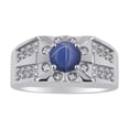 thumbnail image 1 of RYLOS Men's Rings Sterling Silver Designer Starburst 7MM Round Gemstone & Diamond Ring Blue Star Sapphire September  Size 13, 1 of 7