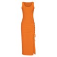 thumbnail image 4 of CEHVOM Women's Summer Sleeveless High Waist Solid Ribbed Drawstring Ruched Sexy High Slit Dresses, 4 of 6