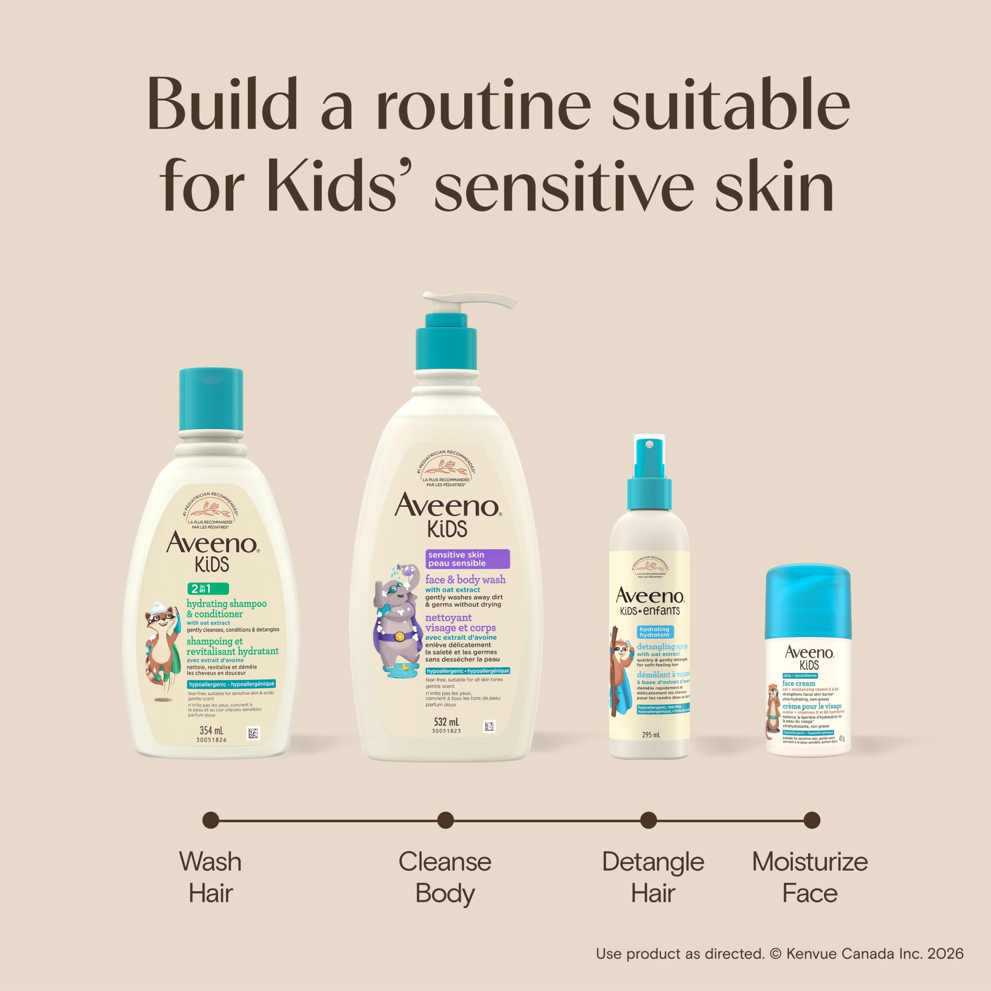 Aveeno Kids Sensitive Skin Face & Body Wash, Formulated with Nourishing Oat Extract to Wash Away Dirt and Germs Without Drying, Kids Body Wash is Tear-Free, Hypoallergenic, Sulfate- & Dye-Free, 532mL
