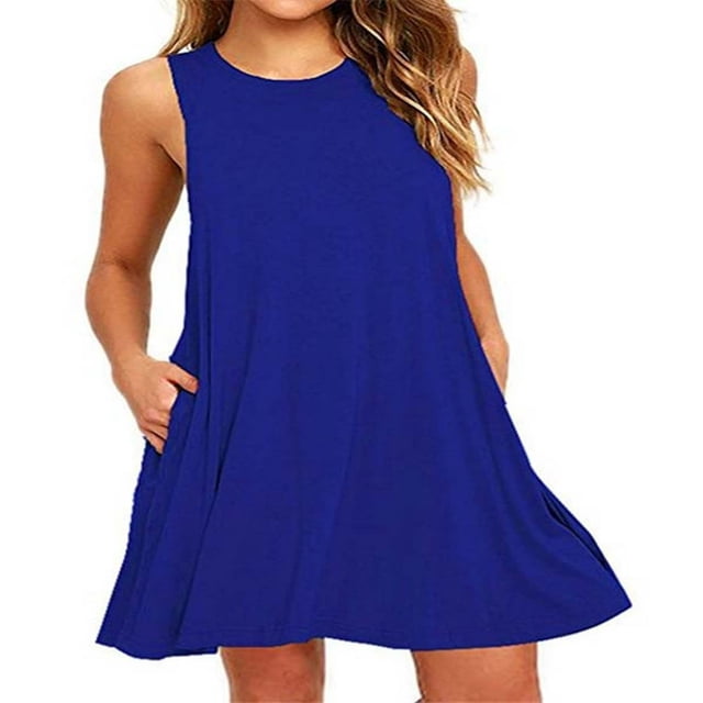 Women‘s Plus Size Sleeveless Swing Mini Dresses Summer Beach A Line Sundress