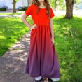thumbnail image 4 of yoeyez Robe d'Été pour Tout-Petits Enfants Fluide Grande Taille Dégradé Longue Robe Manches Courtes Col Ras du Cou Plissée Robe Soleil Robes pour Filles 14-16 Robes Élégantes pour Filles Rouge, 9-10 Ans, 4 of 7