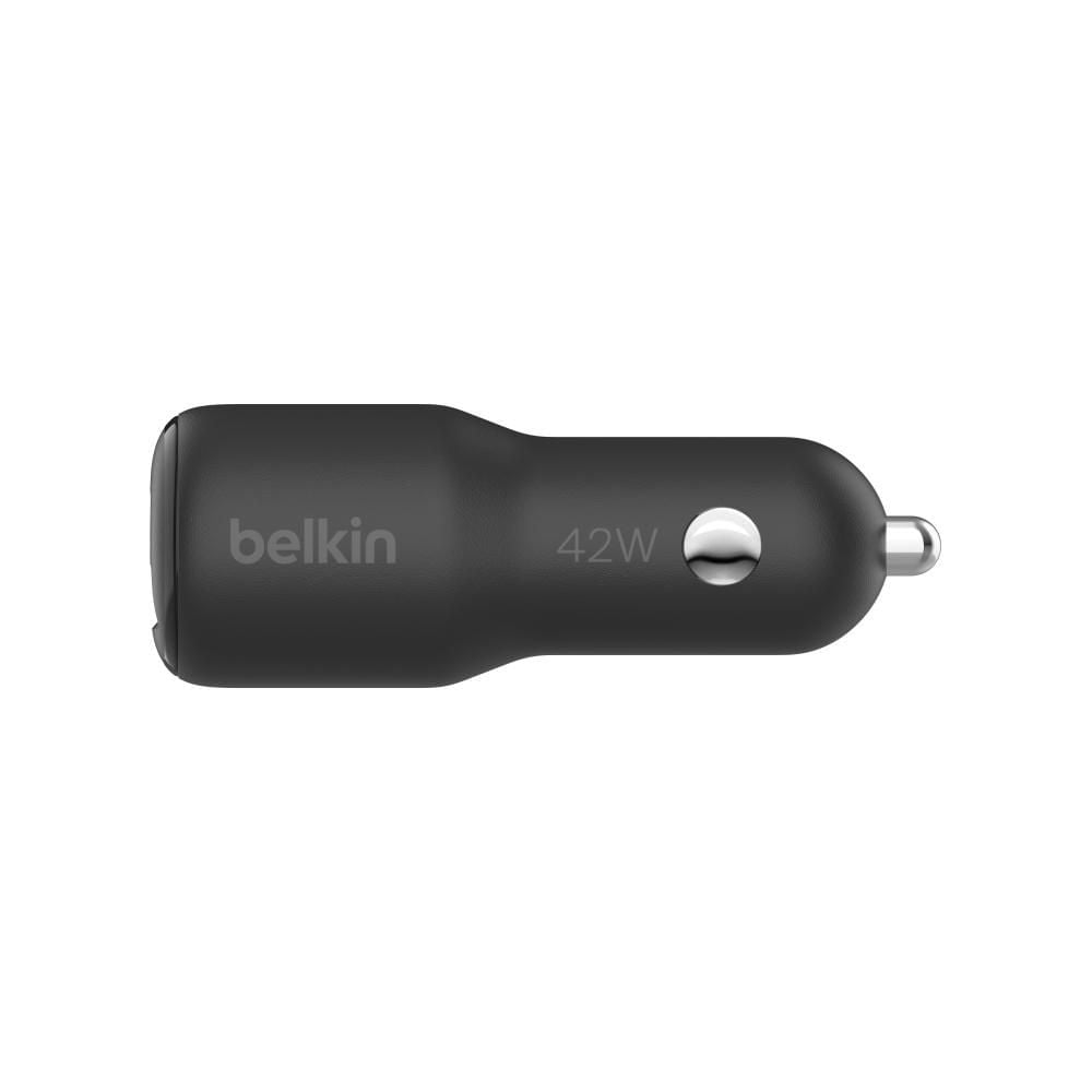Double chargeur de voiture Belkin BoostCharge 42 W avec ports USB-C charge rapide 30 W PPS et 12 W USB-A pour Apple iPhone 15, 15 Pro, 15 Pro Max, iPhone 14 Series, iPhone 13 Series, Samsung Galaxy S2