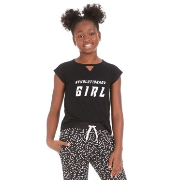 Ideology Big Girls Keyhole-Cutout Graphic-Print T-Shirts, Black, Large