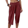 thumbnail image 2 of VEKDONE Womens Cotton Linen Capris Pants Wine L, 2 of 6