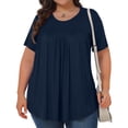 thumbnail image 4 of Aqestyerly Blouse à Manches Courtes pour Femmes Grande Taille, Col Rond Uni Plié, Haut en Tricot Doux et Confortable pour Tenue Décontractée, 4 of 8