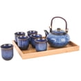 thumbnail image 1 of Kitchen Star 9 Piece Traditional Tea Serving  Set with Bamboo Serving Tray includes strainer, Colour Blue, 1 of 5