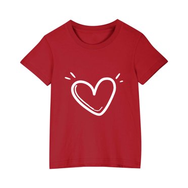 Cameland T-shirt Tendance d'Été pour Tout-Petits Filles Garçons Imprimé Cœur Unisexe Enfants Confortable Couleur Unie Tee Manches Courtes Chandail Coton T-shirt Haut 3-10T