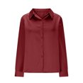 thumbnail image 4 of Yanlir Chemisier Haut à Revers en Satin Uni pour Femme, Printemps Automne, Col Rond, Mode Décontractée, Blouse à Boutons, Chemise Confortable pour le Bureau, le Travail, le Port Quotidien (Rouge, G), 4 of 6