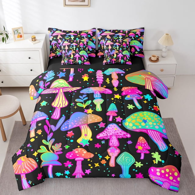 YST, Cosmic, Mushroom Bedding Set, 7-Piece, Rainbow Stars, Botanical, King