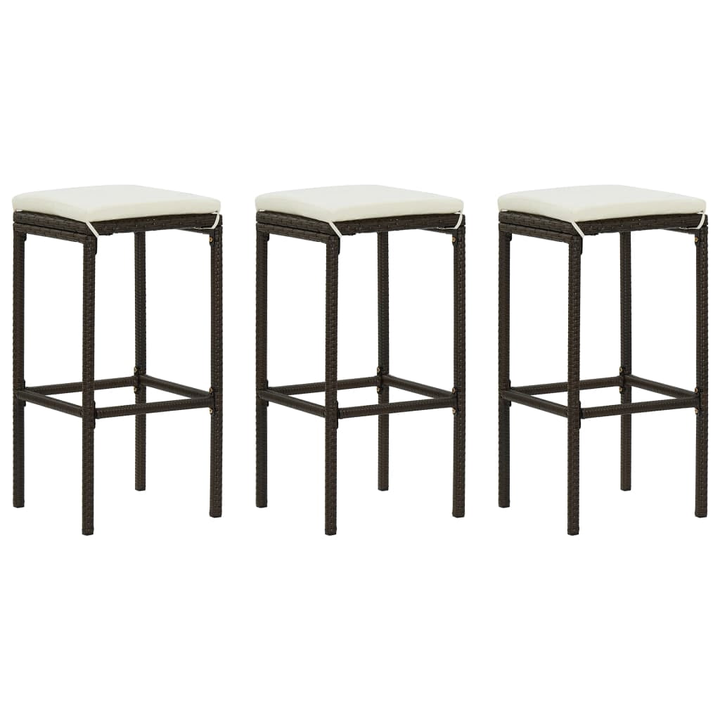 vidaXL Tabourets de Bar avec Coussins 3 Pcs Rotin Poly Brun