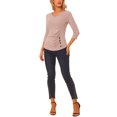 thumbnail image 2 of INSPIRE CHIC Women's Button Decor V Neck 3/4 Sleeve Solid Knitted Ruched Blouse Beige Pink M, 2 of 5