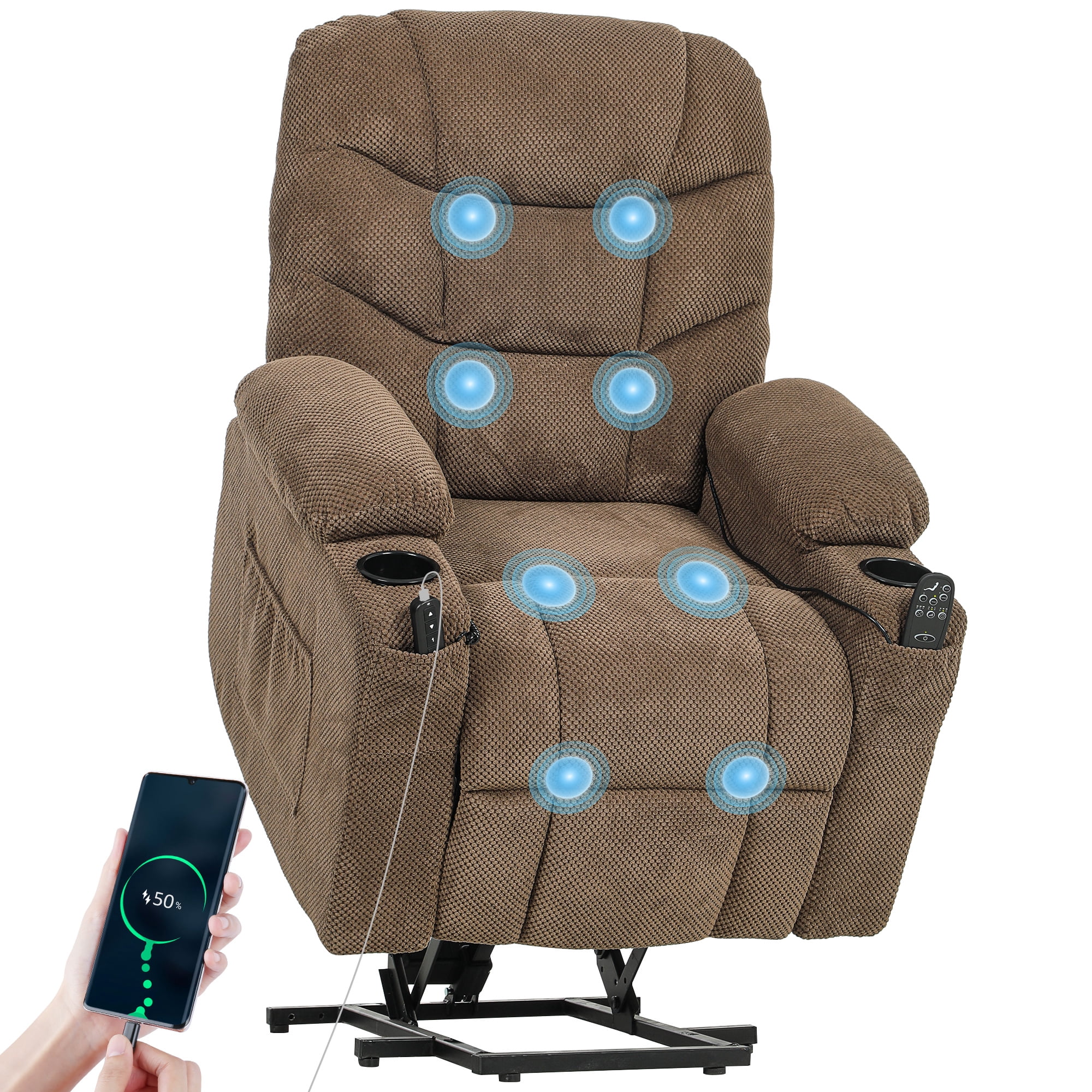 HOMCOM Power Lift Recliner Chair with Massage Electric Recliner Chair Brown