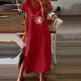 thumbnail image 2 of Pompotops Womens Beach Pullover Boho Sundress Short Sleeve Loose Long Dress, 2 of 5