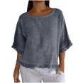 thumbnail image 1 of Plebaso Women's Cotton Linen T-Shirts Ruffle Sleeve Crew Neck Tee Shirts Solid Color Lightweight Tees Tops, 1 of 7