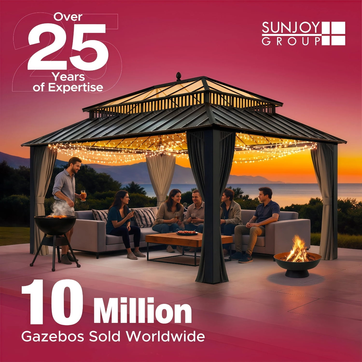 Sunjoy 15 ft. x 18 ft. Outdoor Hexagon Hardtop Gazebo