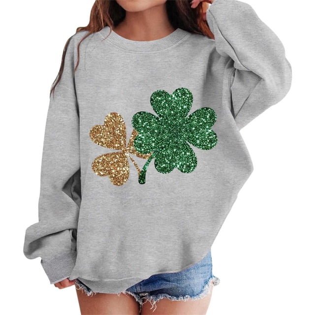 Chandail Oreilles de Chat pour Filles à Manches Longues Fermeture à Glissière Chandail à Capuchon Graphique pour Enfants Imprimés de la Saint-Patrick Chandail en Molleton Col Rond Manches Longues Mignon Épaules Tombantes chandail Tops