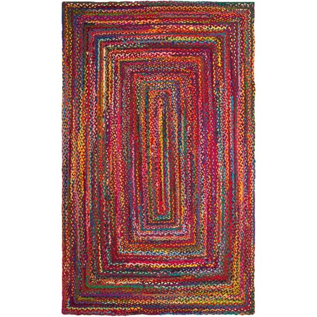 Safavieh Tressed Collection BRD210A Fait à la Main Boho Réversible Coton Zone Tapis, 4' x 6', Rouge / Multi