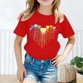 thumbnail image 2 of LUOGENLI T-Shirt pour Filles Enfant Filles Mignon Mode Imprimé Col Rond Manches Courtes Tee Été Décontracté Doux Ample T-Shirt Hauts Maxi Hauts Petite Rouge 10-12 Ans, 2 of 5