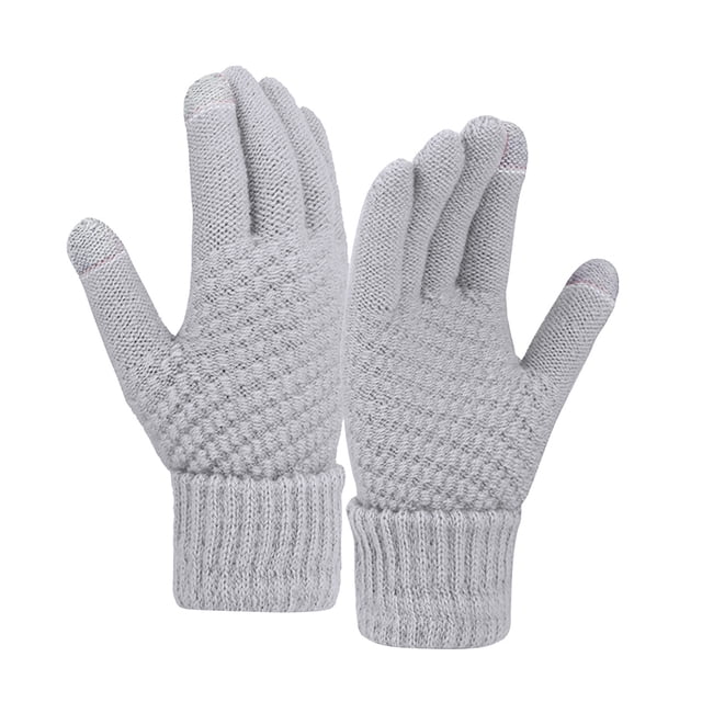 Women Winter Wool Warm Gloves Solid Color Fleece Knitted Cold Proof Gloves