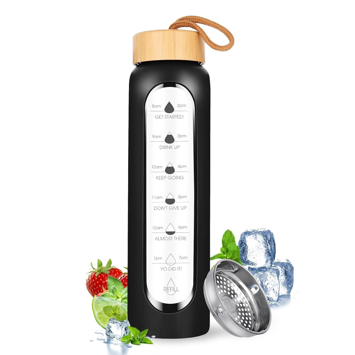 Drinking bottle 1l glass shatterproof, water bottle 1l, glass bottle 1 litre, drinking bottle glass 1l, water bottle