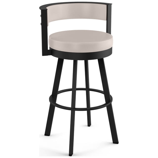Amisco Browser 30 in. Swivel Bar Stool - Cream Faux Leather / Black Metal