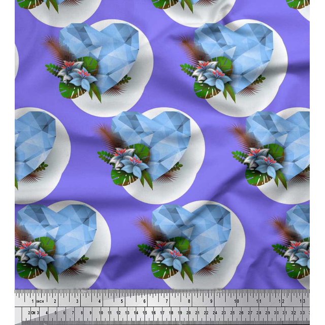 Soimoi Polyester Crepe Fabric Tropical Flower & Heart Print Fabric by The Yard 52 Inch Wide