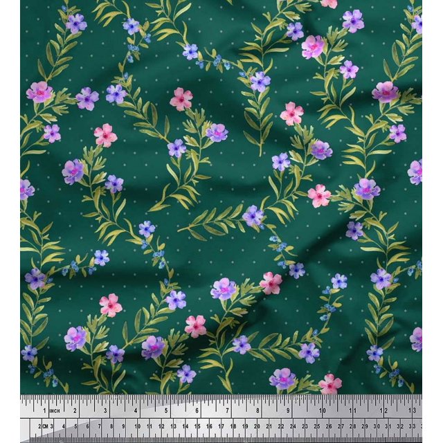 Soimoi Polyester Crepe Fabric Dot,Leaves & Floral Print Fabric by The Yard 42 Inch Wide