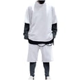 thumbnail image 3 of Mikilon Tenues Tendance pour Hommes Ensemble 2 Pcs Manches Courtes Col Rond Blouse/chemise Mode Décontractée Couleur Unie Manches Courtes Blouses Chemises Ensembles Blanc m, 3 of 7