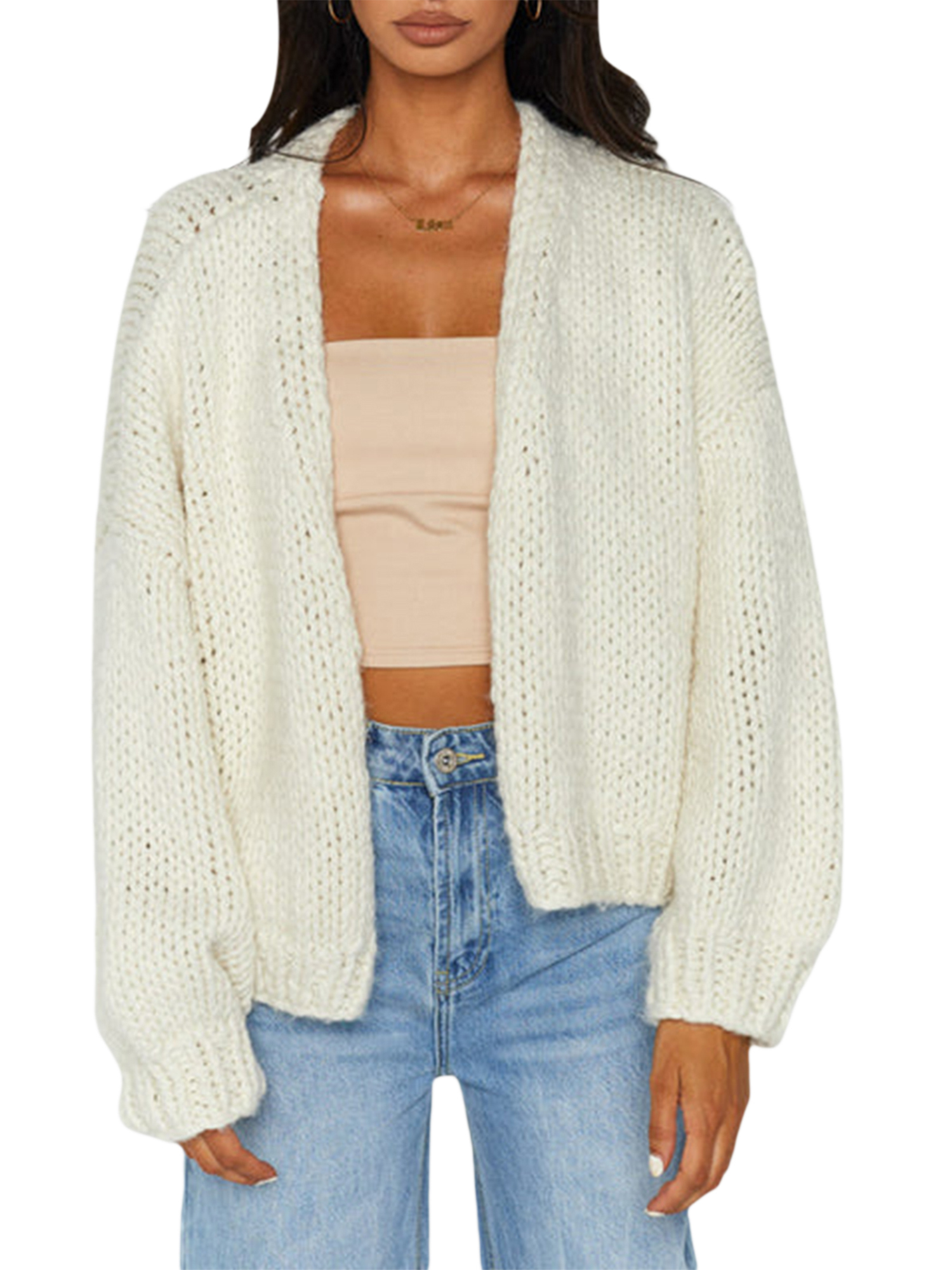Gupgi Women Sweater V Neck Cable Knit Cardigan Contrast Color Jumper Pullover Winter Tops