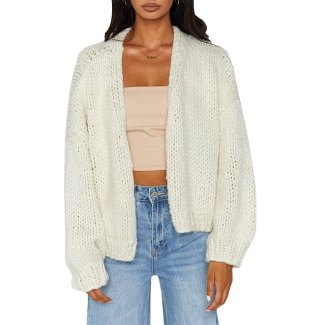 Gupgi Women Sweater V Neck Cable Knit Cardigan Contrast Color Jumper Pullover Winter Tops