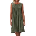 thumbnail image 2 of Ovzne Robes d'Été pour Femmes Robe d'Été pour Femme Col Rond Sans Manches Plissée Couleur Unie Robe en Lin Coupe Ample Robe de Vacances Liquidation, 2 of 7