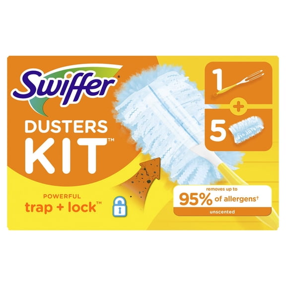 Swiffer Dusters Cleaning Kit, Feather Duster Alternative, Unscented, Includes 1 Handle + 5 Refills