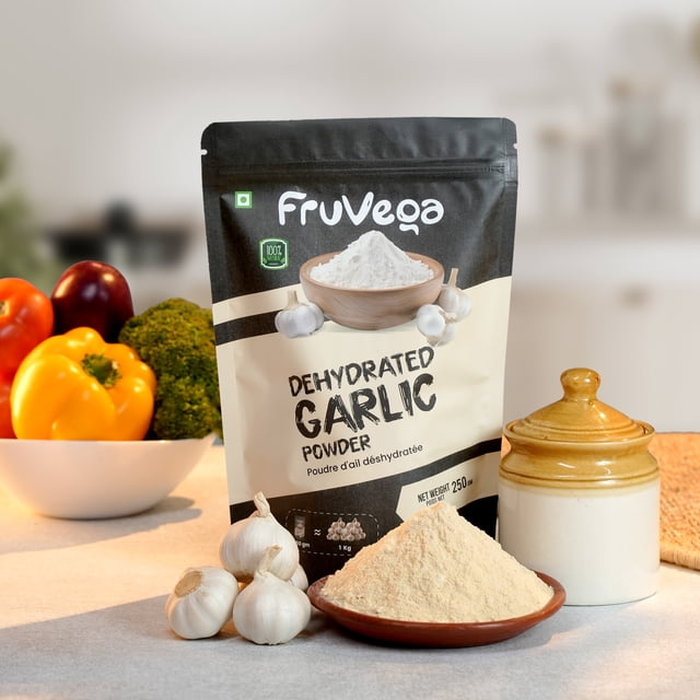 Fruvega Dehydrated Garlic Powder 250g – 100% Pure, Natural, No Additives, 250g pack = 2.5kg Raw Garlic