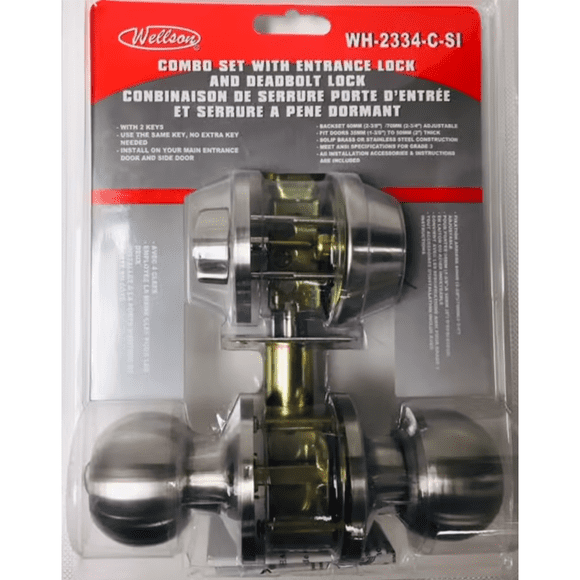 Wellson WH-2334-SI Combo Entrance & Deadbolt Lock with Key (Silver)