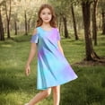 thumbnail image 4 of Économies de Printemps/été! HVOBTTY Robe Confortable à Manches Courtes pour Fille, Robe Quotidienne Sans Manches Extensible, Robe Trapèze Tournoyante, Patineuse, Récital d'École, Robe à Manches Courtes à Col Rond, Bleu, 13 Ans, 4 of 5