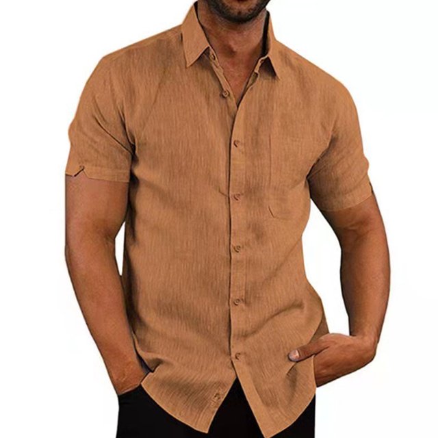 pitrice Chemise Homme à Simple Boutonnage Été Boutonnée Col Rabattu Polyester Mode Vêtements Cadeau d'Anniversaire Marron TTTG 1Set