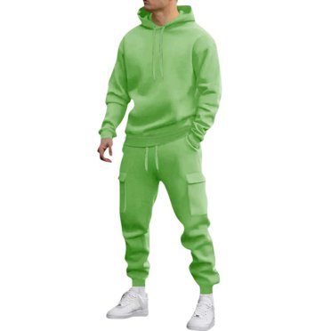 Pisexur Mens Sweatsuits 2 Piece Set Loose Solid Color Hooded Sweatshirts and Sweatpant Sets Athletic Sweatsuits Set for Men Jogger Sweatsuit S-3XL Green