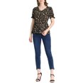 thumbnail image 2 of INSPIRE CHIC Women's Faux Placket Ruffle Hem Puff Sleeve Button Decor Peplum Top S Black, 2 of 5