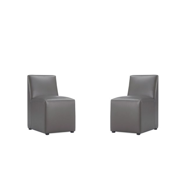 Manhattan Comfort Anna Chaise de Salle à Manger Carrée Moderne en Faux Cuir Étain (Ensemble de 2)