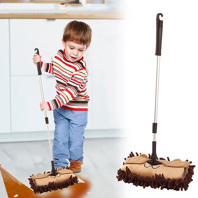 ZZkhGO Kids Microfiber Flat Mop, Detachable 360 Rotation Mop, Adjustable Handle Mini Mop for Floor Window Car