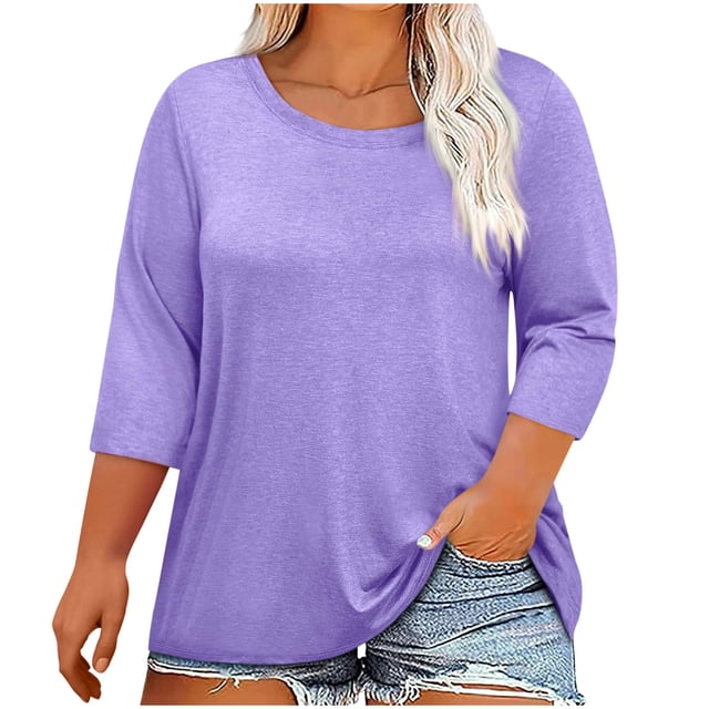 Cameland Hauts Amples Grande Taille pour Femmes, Hauts Unis Col Rond Chandail Blouse Mode Durable Manches Sept