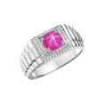thumbnail image 4 of RYLOS Men's Ring 14K White Gold Ring, 7MM Round Shape Gemstone Designer Style Rings Star Ruby July Birthstone Rings Gold Size 10, 4 of 7