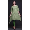 thumbnail image 2 of Bimba Green Ogee Ikat Printed Asymmetrical Kurti Tops For Women Indian Summer Dress Tunic X-Large, 2 of 6