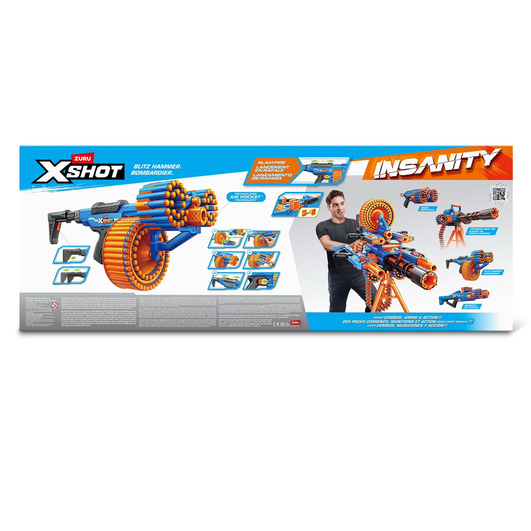 XSHOT Insanity Blitz Hammer by ZURU Outdoor Blaster with 48 Air Pocket Darts for Ages 8+