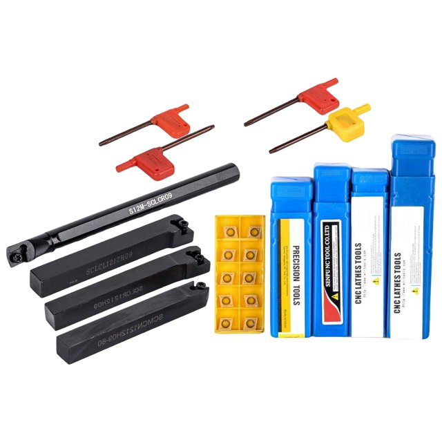 4 Pieces Lathe Boring Bar and 10Pcs Carbide Inserts with 4Pcs Wrench Replacement