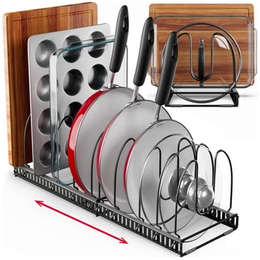Better Things Home 12+ Expandable Pan And Pot Lid Organizer Rack For Cabinet, Pot Lid Holder Pot Organizers Inside Cabinet, Pots And Pans Organizer Under Cabinet (Dark Grey, Pan & Bakeware)