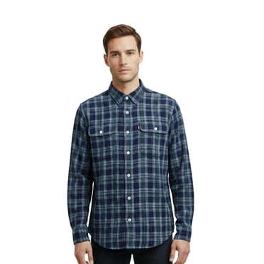 Levi's Men's Blairmore Indigo Blue Plaid Shirt Long Sleeve Workers Shirts (S08)