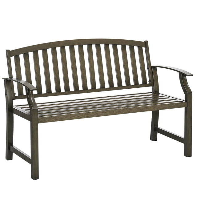 Outsunny Metal Garden Bench Slatted Seat & Back, Black
