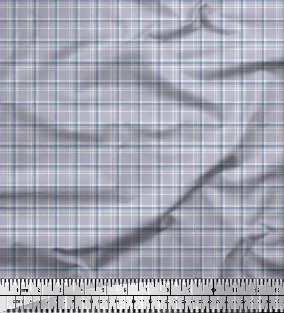Soimoi Blue Rayon Fabric Plaid Check Print Fabric by the Yard 56 Inch Wide
